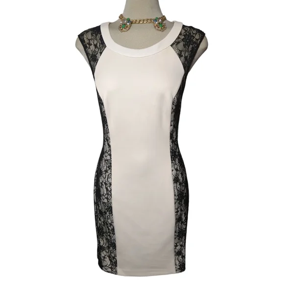 GUESS Gorgeous Ivory black lace elegant cocktail dress Size 12 - Picture 3 of 13
